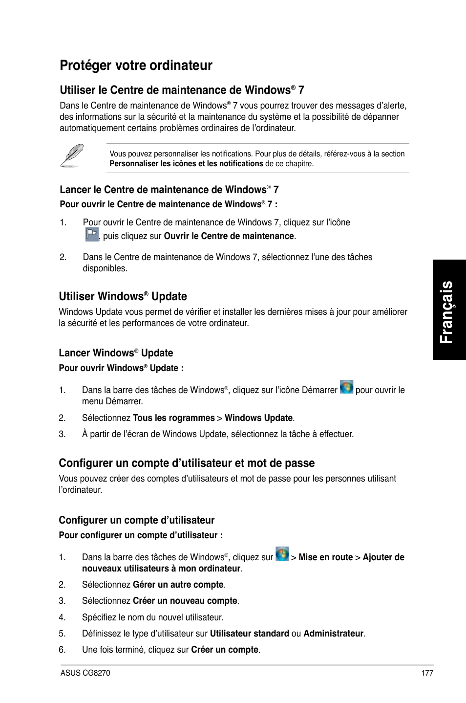 Protéger votre ordinateur, Fr an ça is fra nç ais, Protéger.votre.ordinateur | Asus CG8270 User Manual | Page 179 / 536