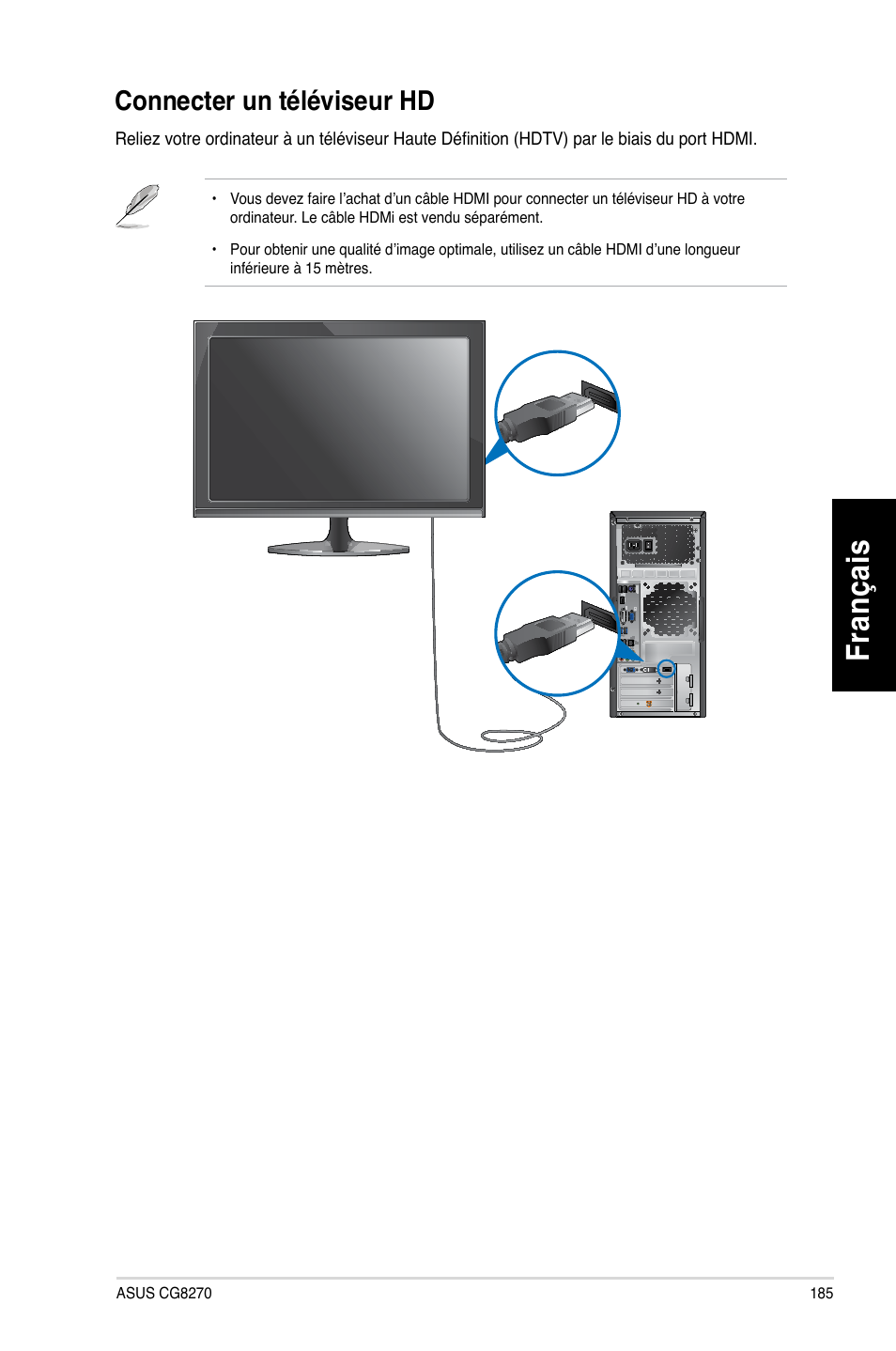 Connecter un téléviseur hd, Fr an ça is fra nç ais | Asus CG8270 User Manual | Page 187 / 536