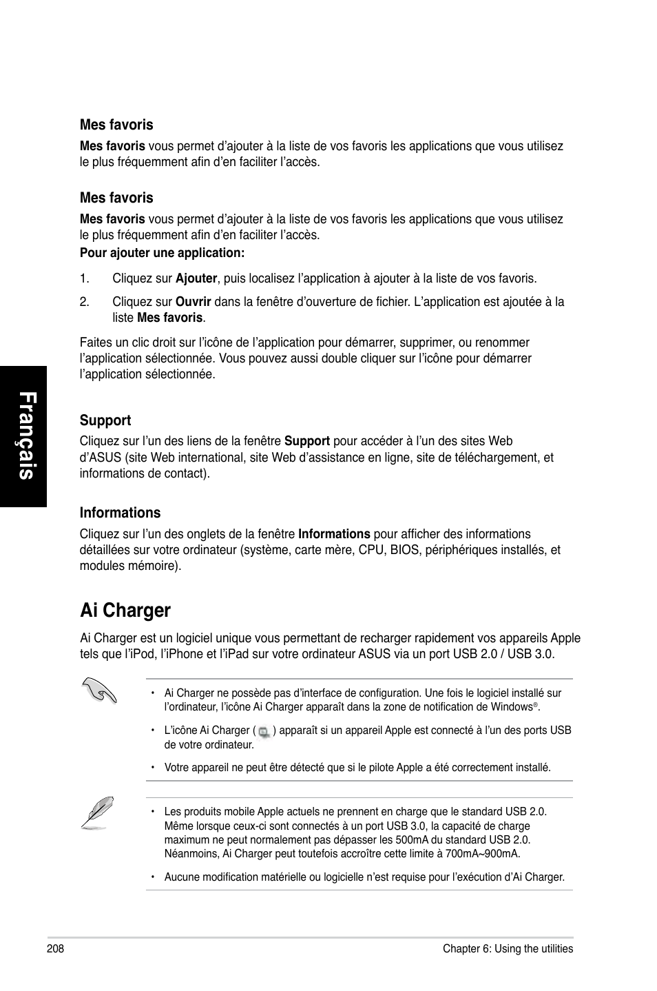 Ai charger, Fr an ça is fra nç ais fr an ça is fra nç ais, Ai.charger | Asus CG8270 User Manual | Page 210 / 536