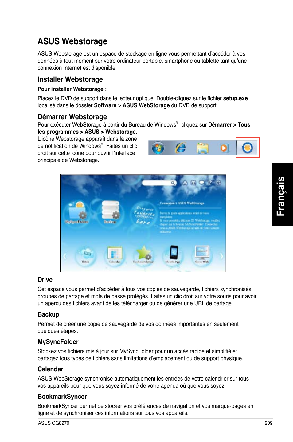 Asus webstorage, Fr an ça is fra nç ais, Asus.webstorage | Asus CG8270 User Manual | Page 211 / 536