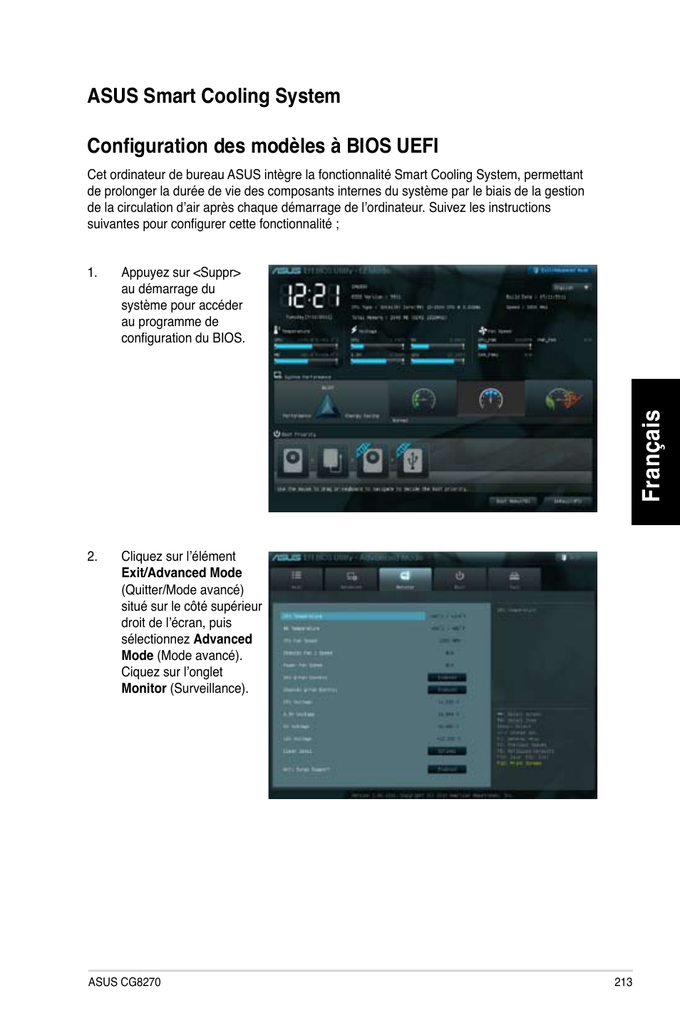 Asus smart cooling system, Fr an ça is fra nç ais | Asus CG8270 User Manual | Page 215 / 536