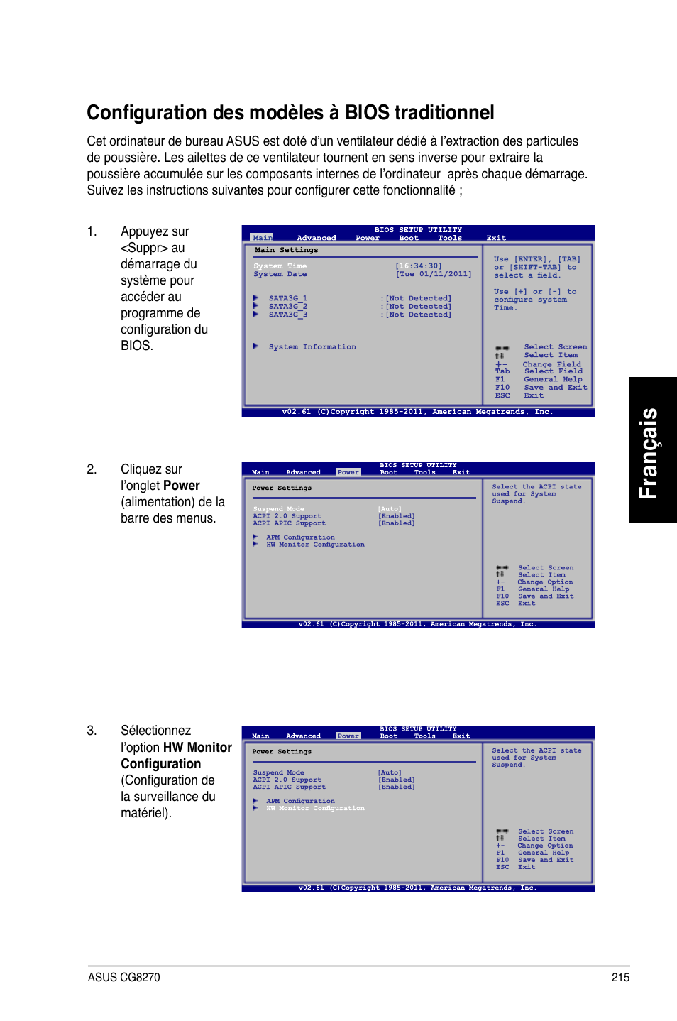 Fr an ça is fra nç ais, Configuration des mod�les à bios traditionnel | Asus CG8270 User Manual | Page 217 / 536