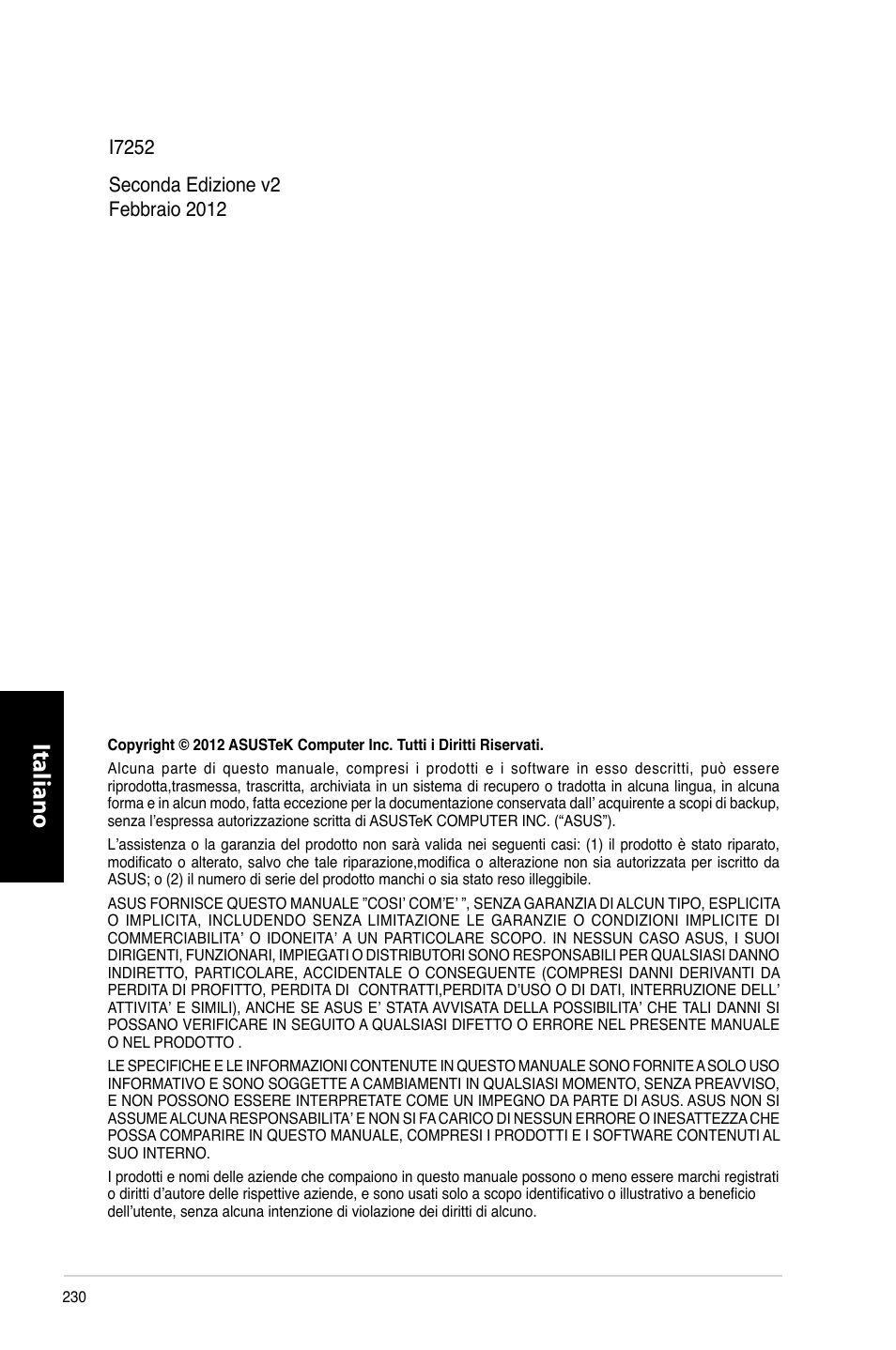 Italiano | Asus CG8270 User Manual | Page 232 / 536