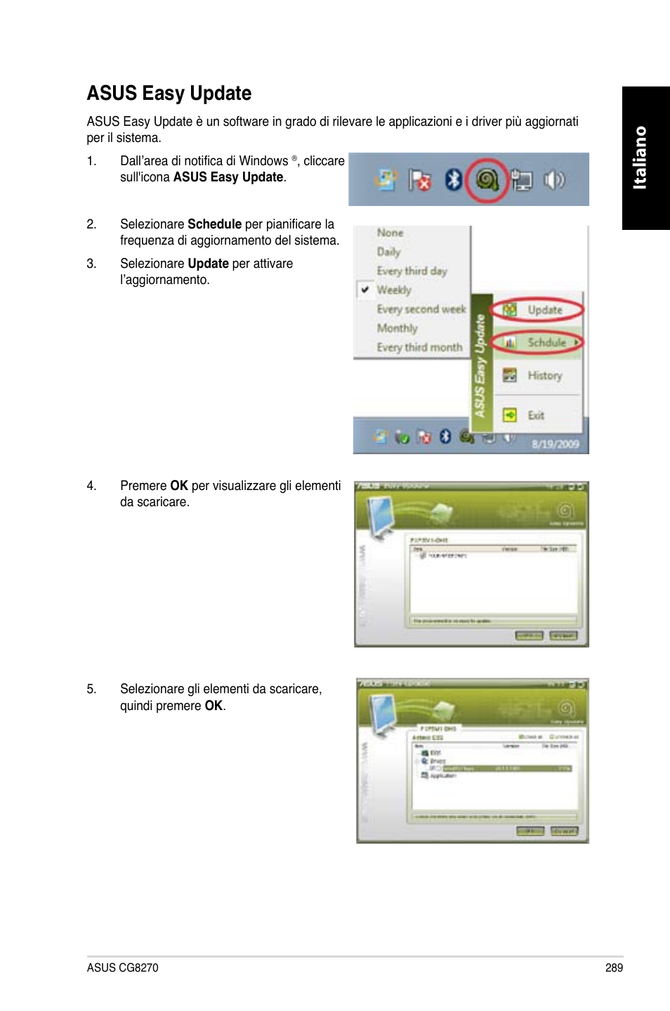 Asus easy update, Asus.easy.update, Italiano | Asus CG8270 User Manual | Page 291 / 536