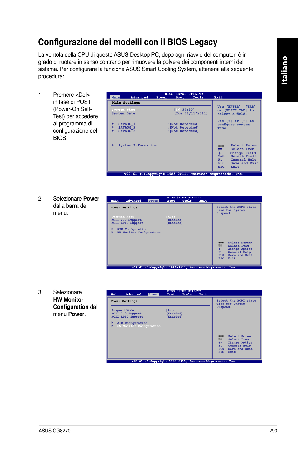 Configurazione dei modelli con il bios legacy, Italiano | Asus CG8270 User Manual | Page 295 / 536