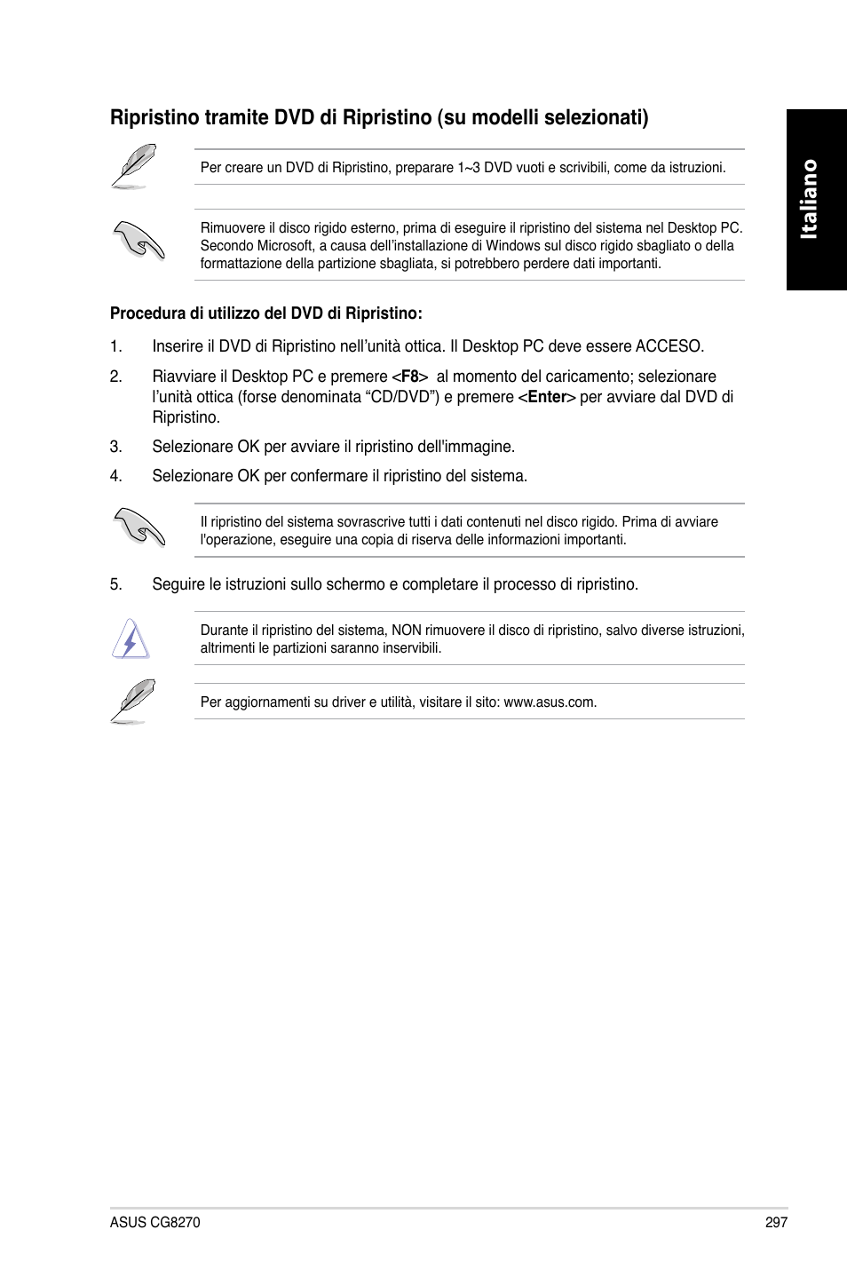 Italiano | Asus CG8270 User Manual | Page 299 / 536