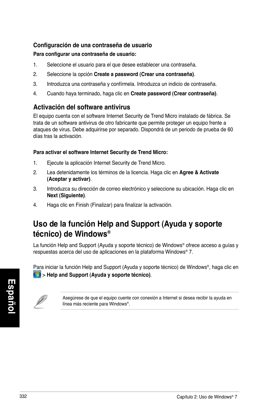 Es pa ño l es pa ño l, Activación del software antivirus | Asus CG8270 User Manual | Page 334 / 536