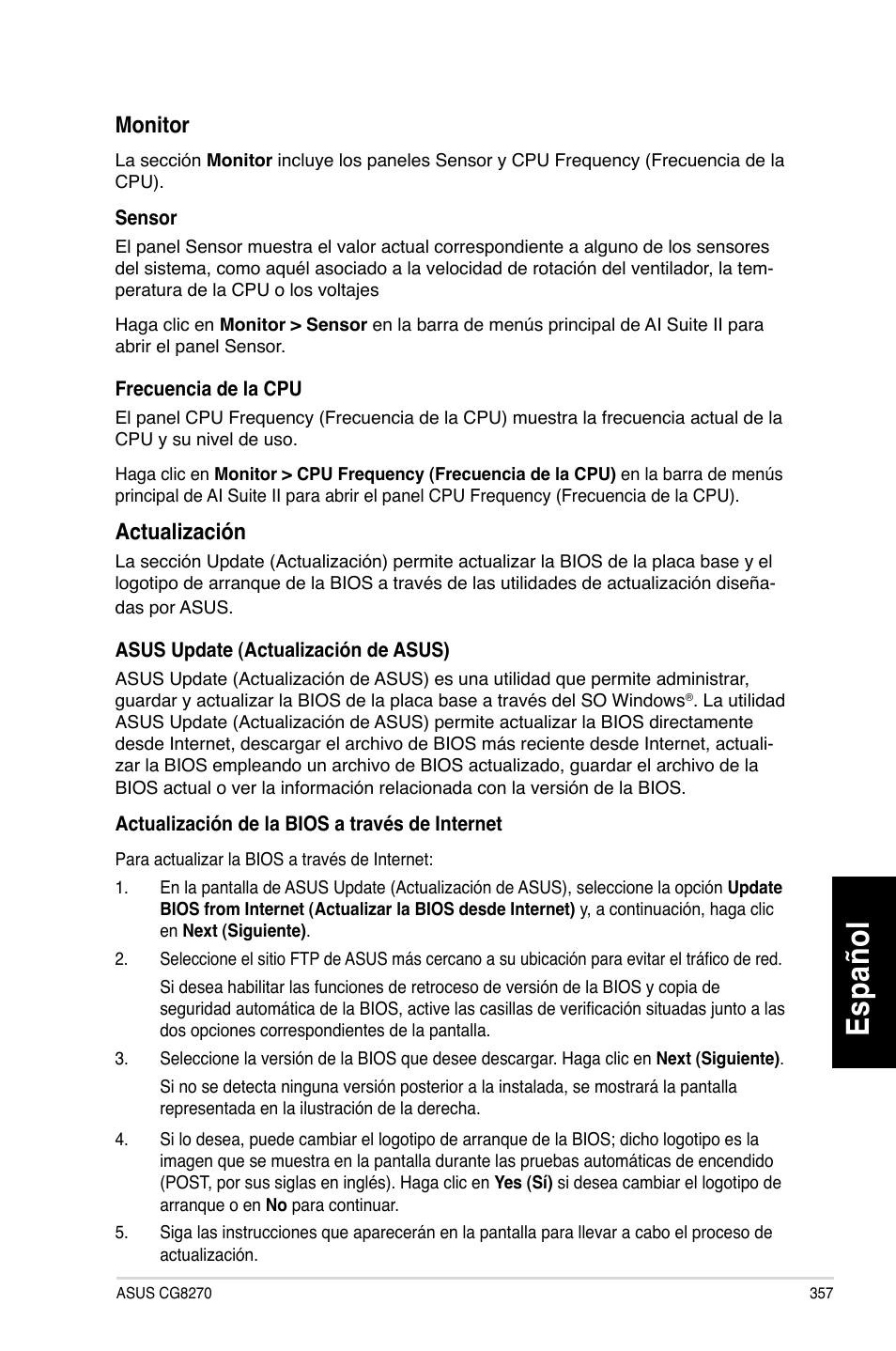 Es pa ño l es pa ño l | Asus CG8270 User Manual | Page 359 / 536