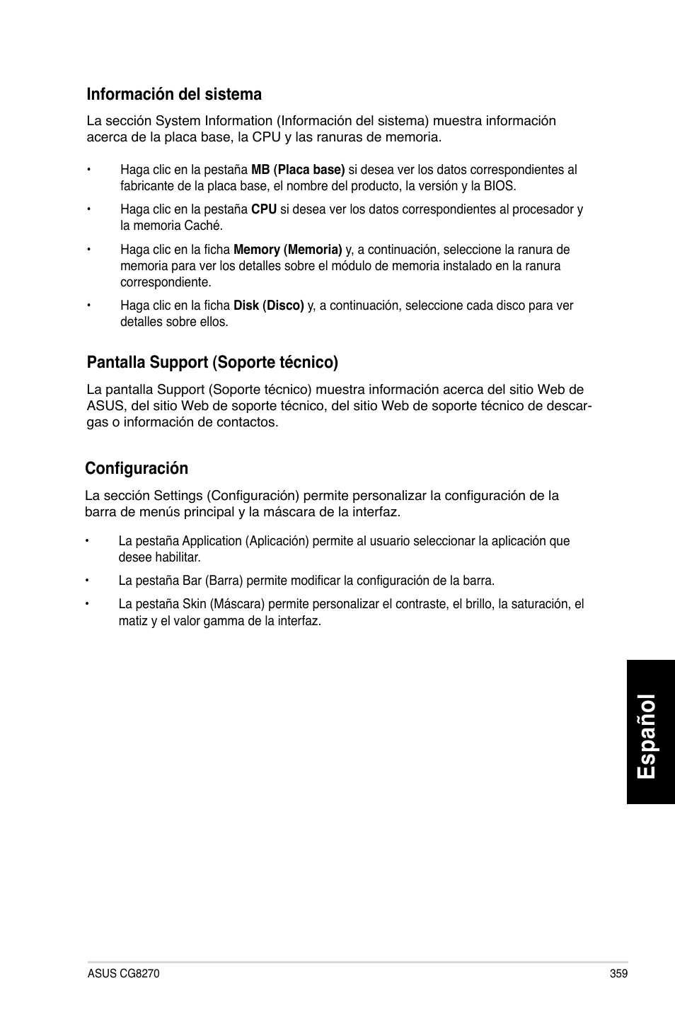 Es pa ño l es pa ño l | Asus CG8270 User Manual | Page 361 / 536