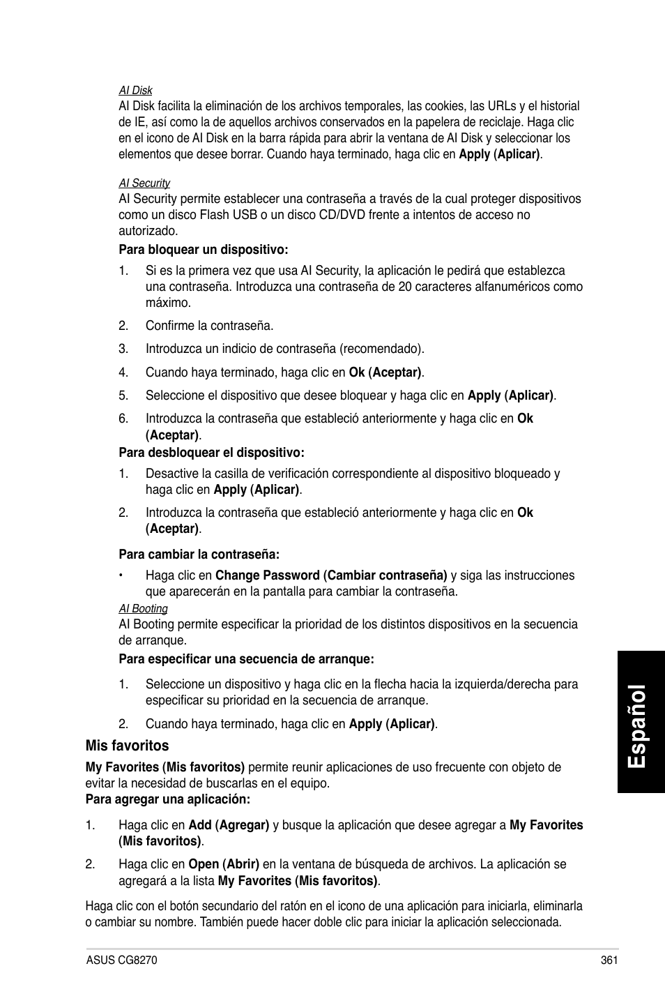 Es pa ño l es pa ño l | Asus CG8270 User Manual | Page 363 / 536