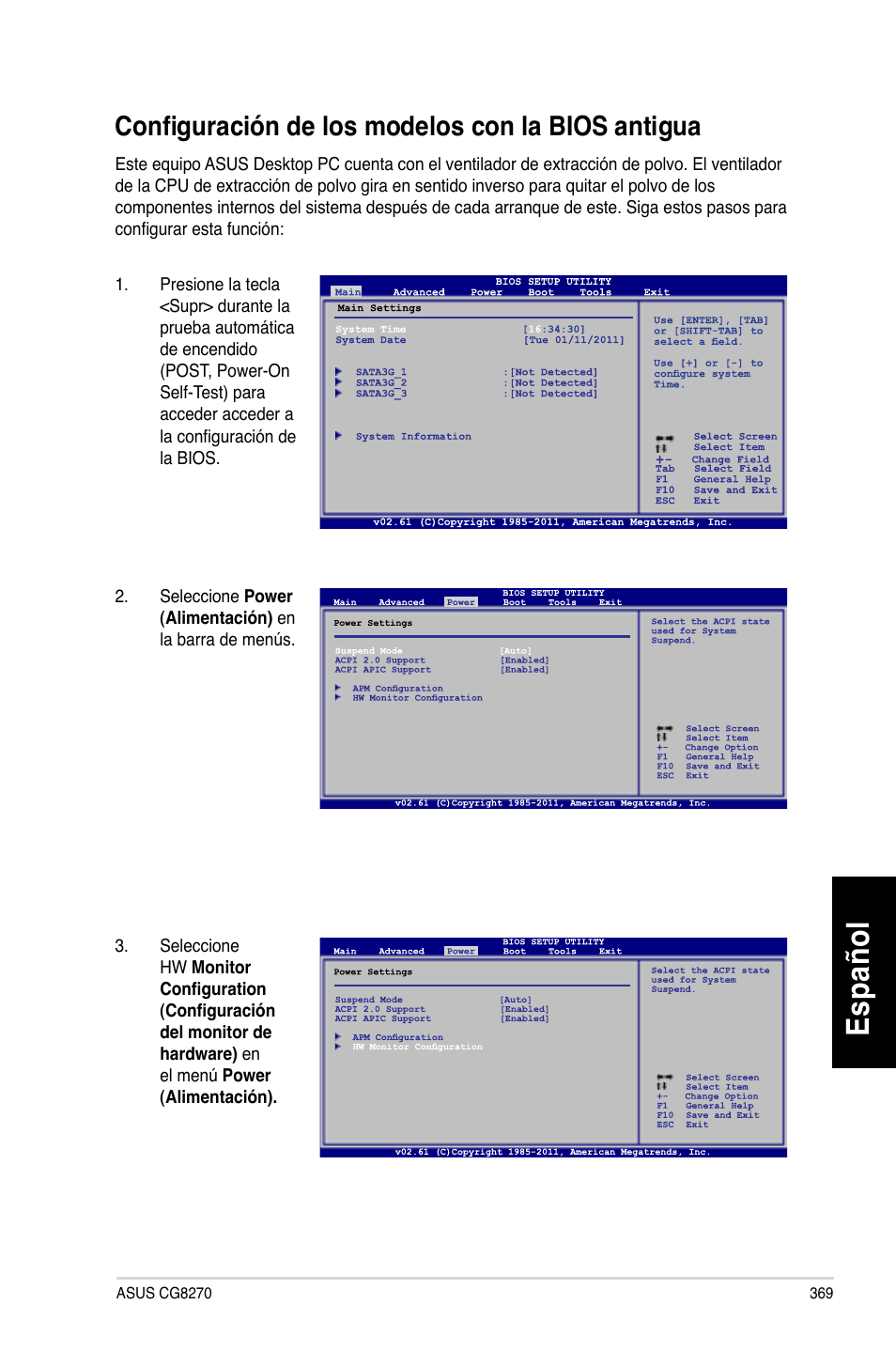 Es pa ño l es pa ño l, Configuración de los modelos con la bios antigua | Asus CG8270 User Manual | Page 371 / 536