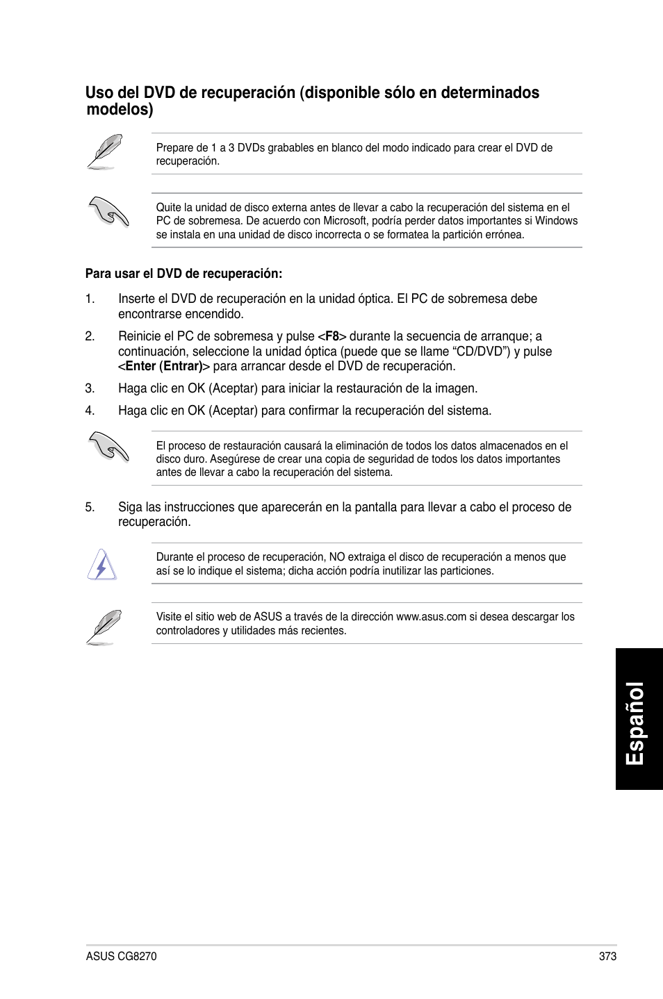 Es pa ño l es pa ño l | Asus CG8270 User Manual | Page 375 / 536