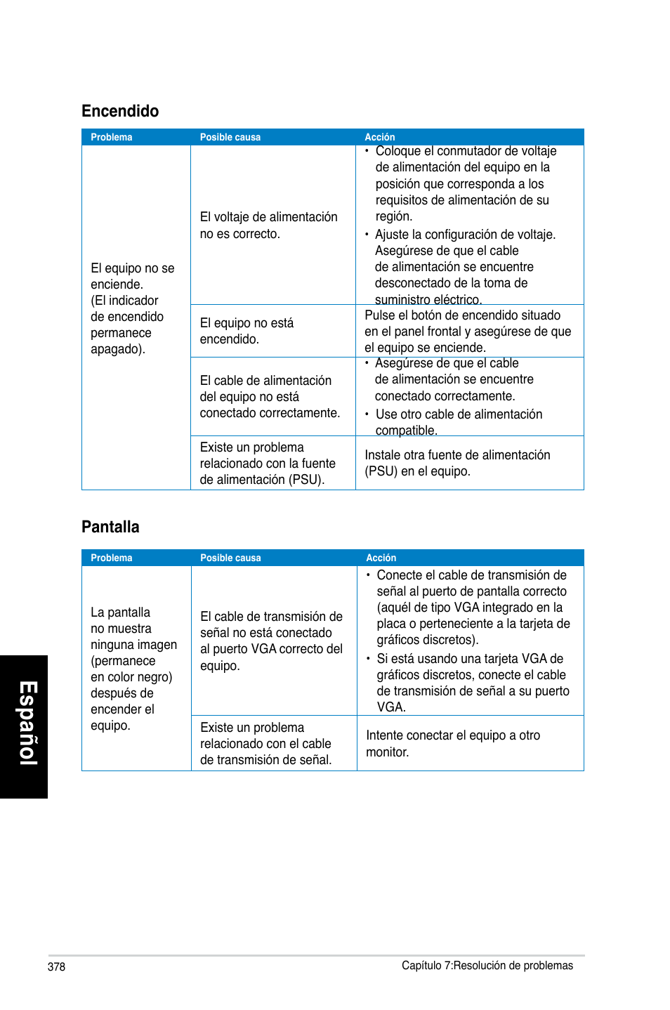 Es pa ño l es pa ño l es pa ño l es pa ño l | Asus CG8270 User Manual | Page 380 / 536