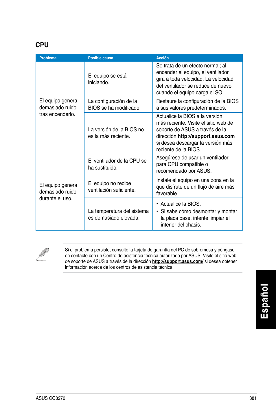 Es pa ño l es pa ño l | Asus CG8270 User Manual | Page 383 / 536