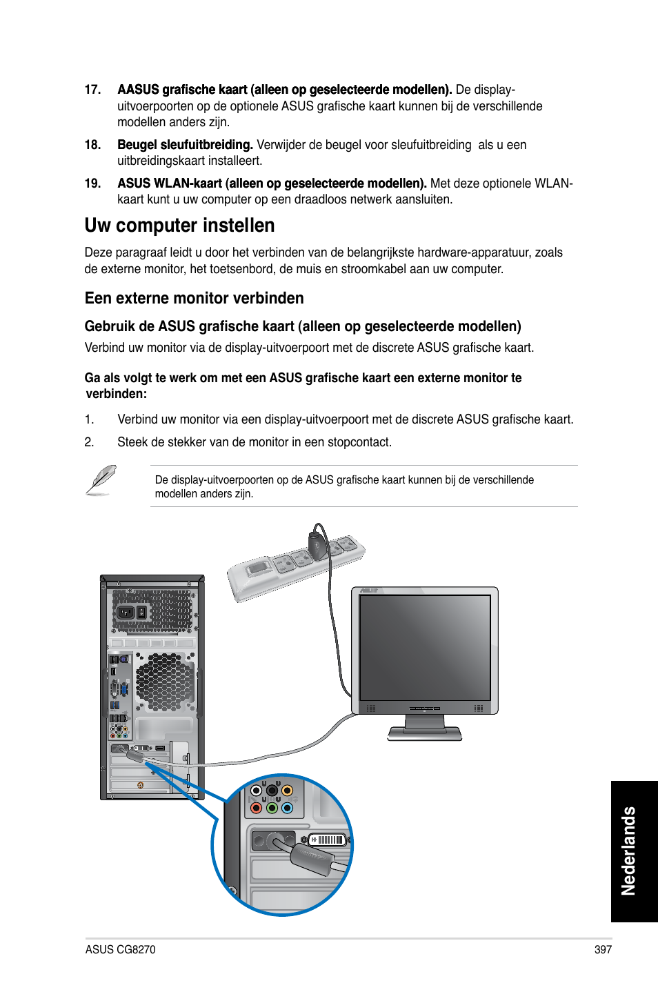 Uw computer instellen, Nederlands, Een externe monitor verbinden | Asus CG8270 User Manual | Page 399 / 536