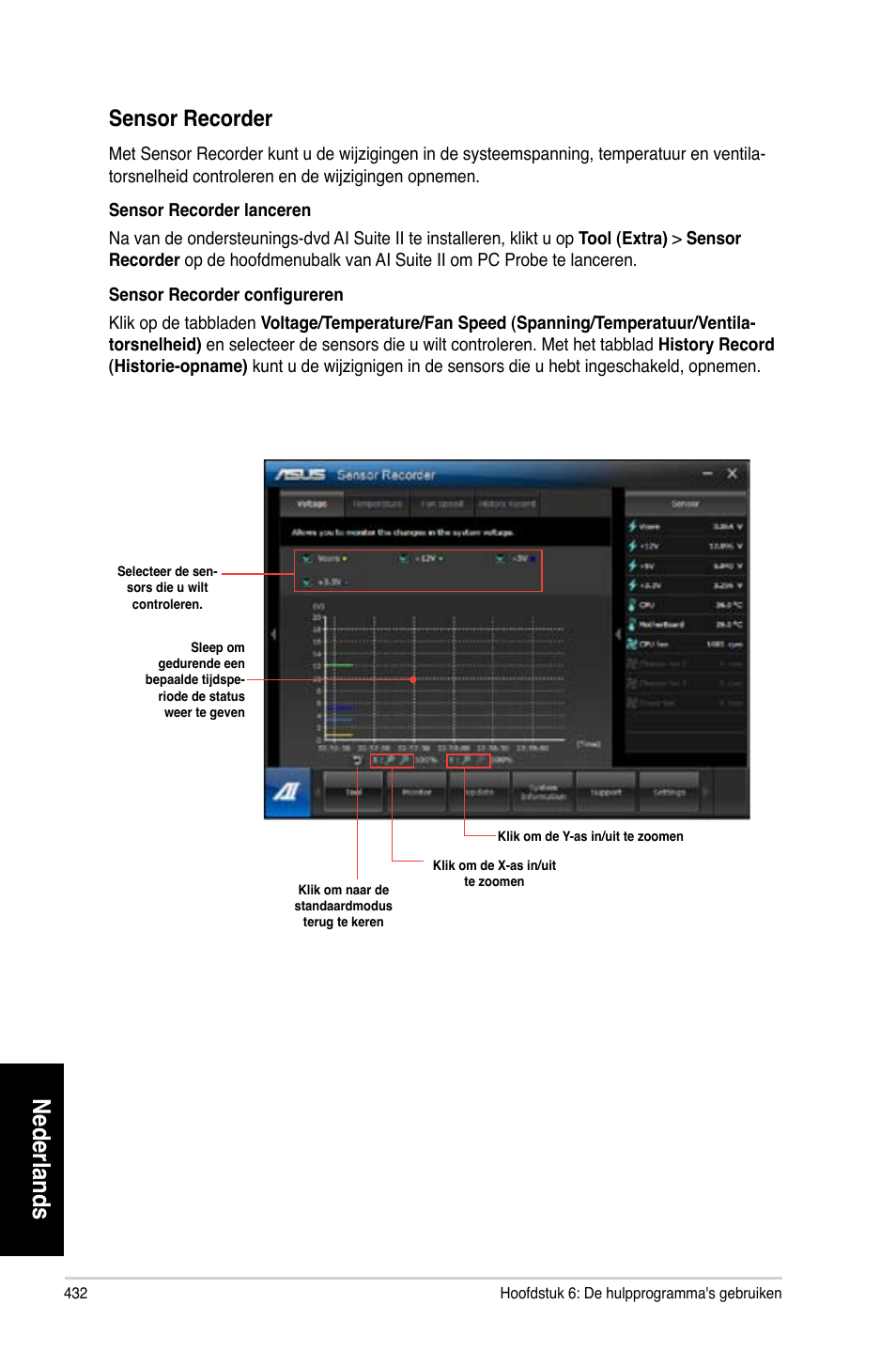 Nederlands, Sensor recorder | Asus CG8270 User Manual | Page 434 / 536