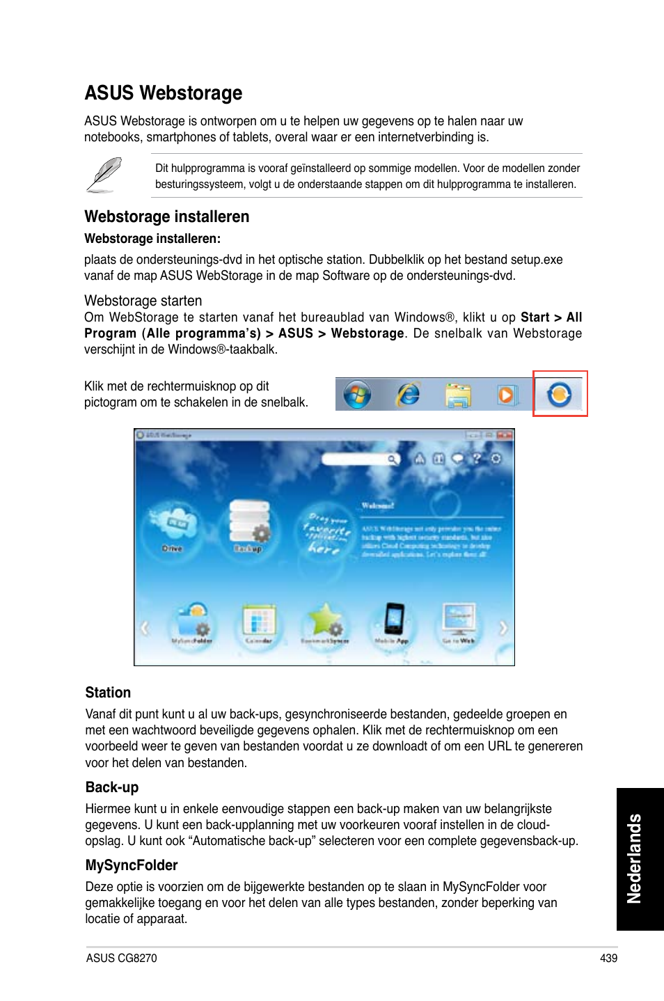 Asus webstorage, Nederlands, Webstorage installeren | Asus CG8270 User Manual | Page 441 / 536