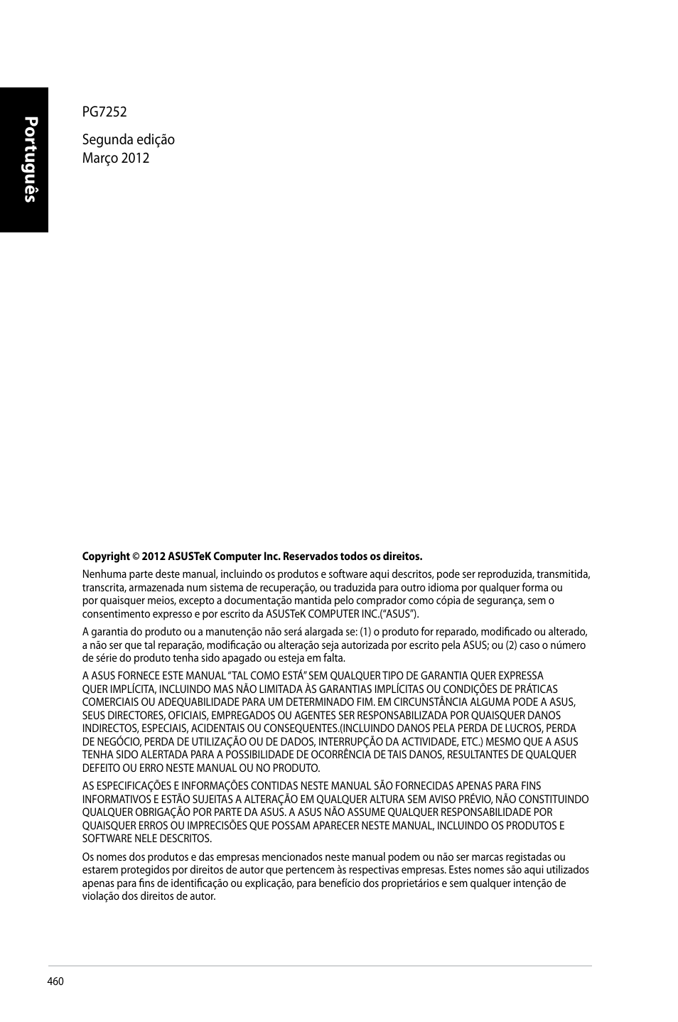 Por tuguês por tuguês por tuguês por tuguês | Asus CG8270 User Manual | Page 462 / 536