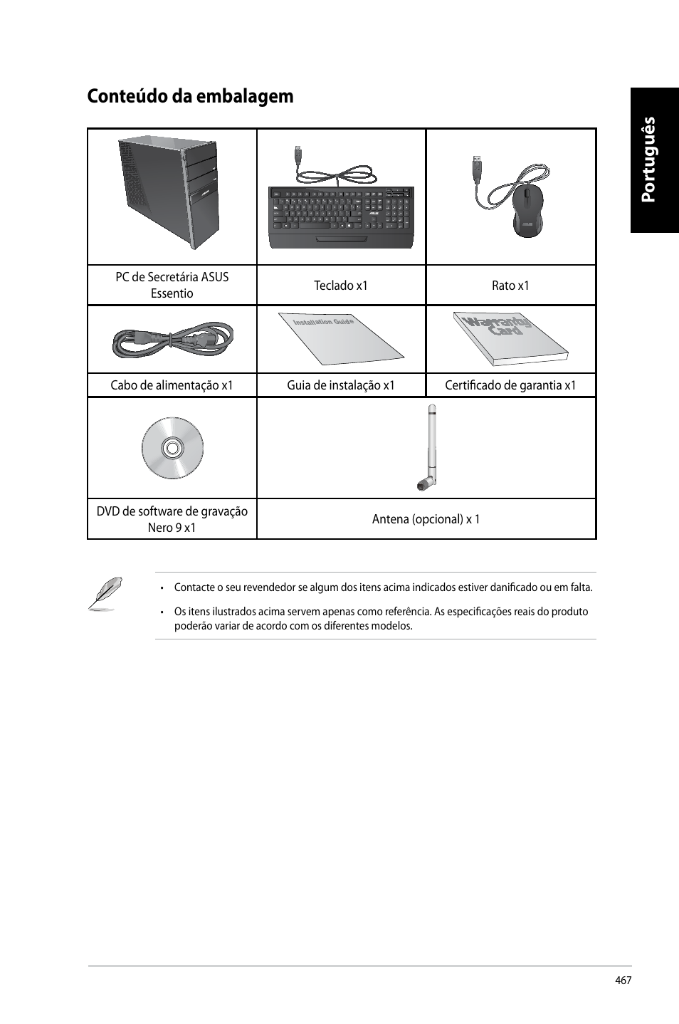 Conteúdo da embalagem, Por tuguês por tuguês por tuguês por tuguês | Asus CG8270 User Manual | Page 469 / 536