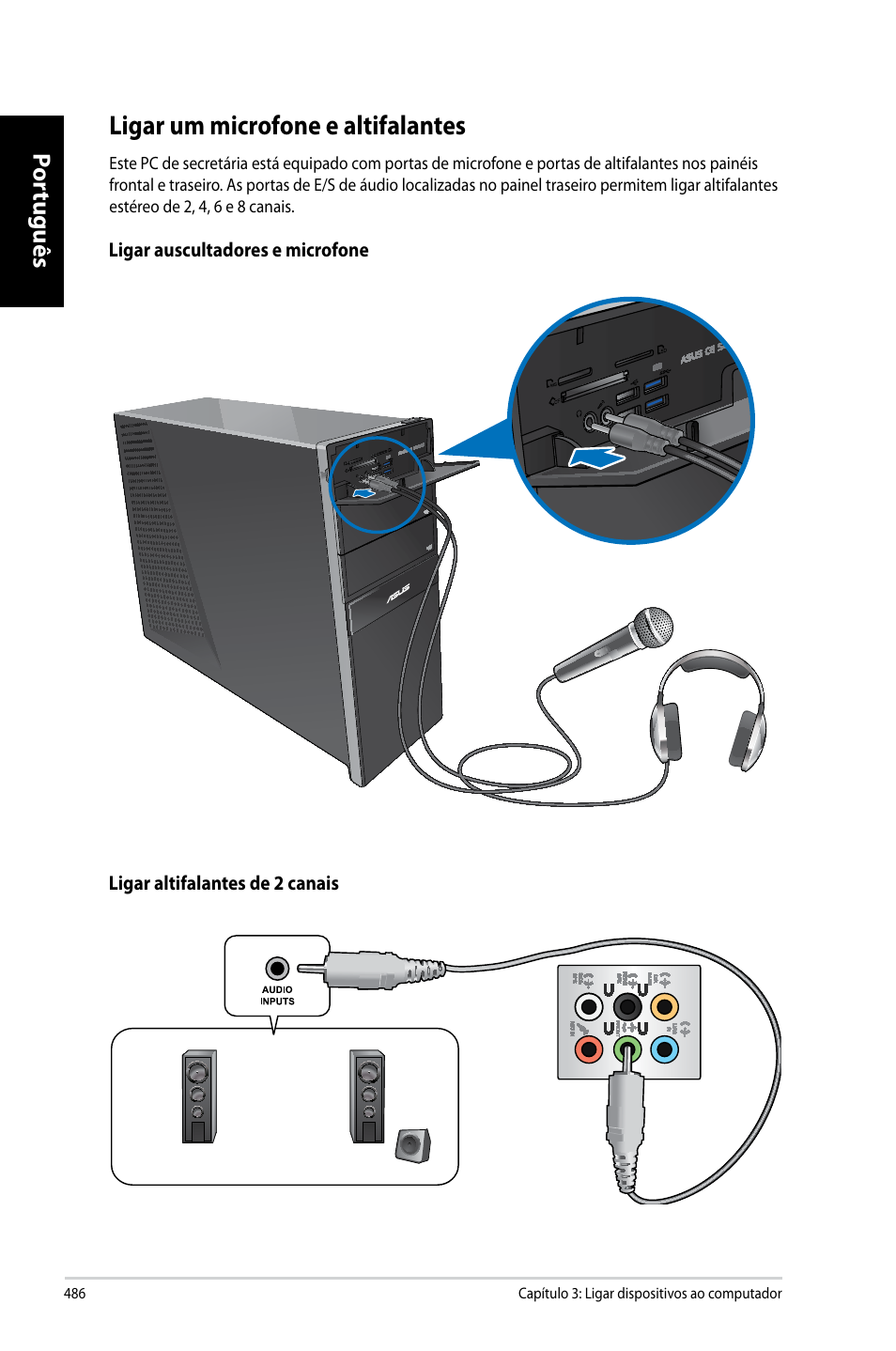 Ligar um microfone e altifalantes | Asus CG8270 User Manual | Page 488 / 536