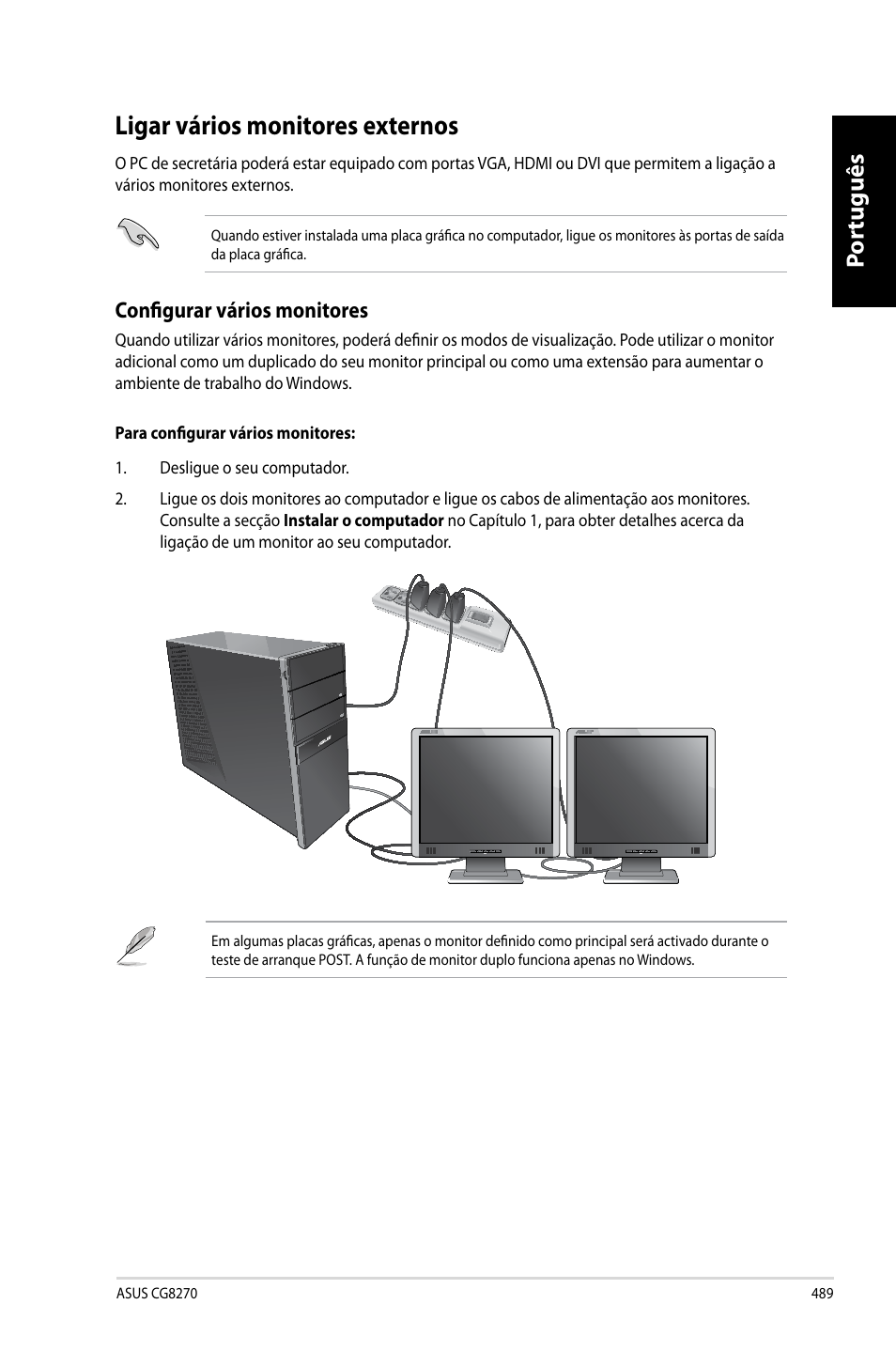 Ligar vários monitores externos, Por tuguês por tuguês | Asus CG8270 User Manual | Page 491 / 536