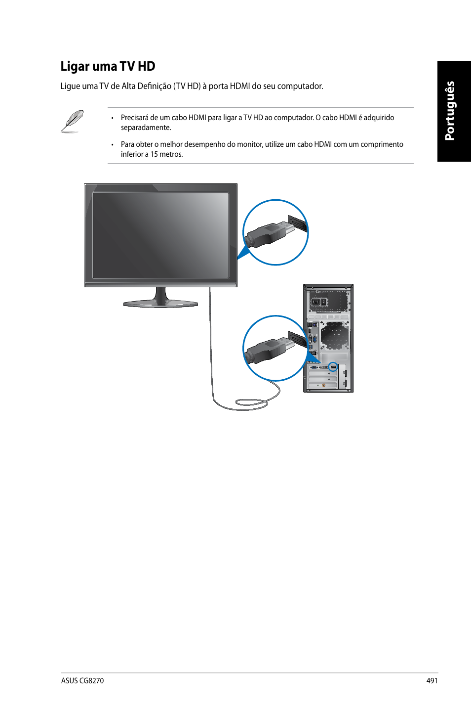 Ligar uma tv hd, Por tuguês por tuguês | Asus CG8270 User Manual | Page 493 / 536