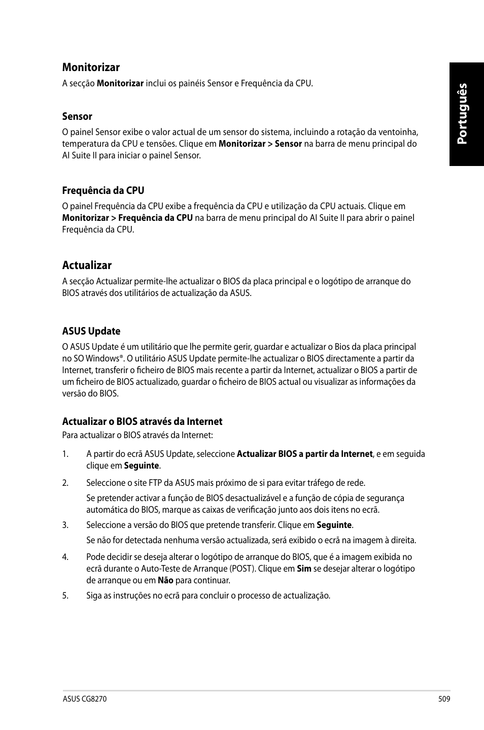 Por tuguês por tuguês, Monitorizar, Actualizar | Asus CG8270 User Manual | Page 511 / 536