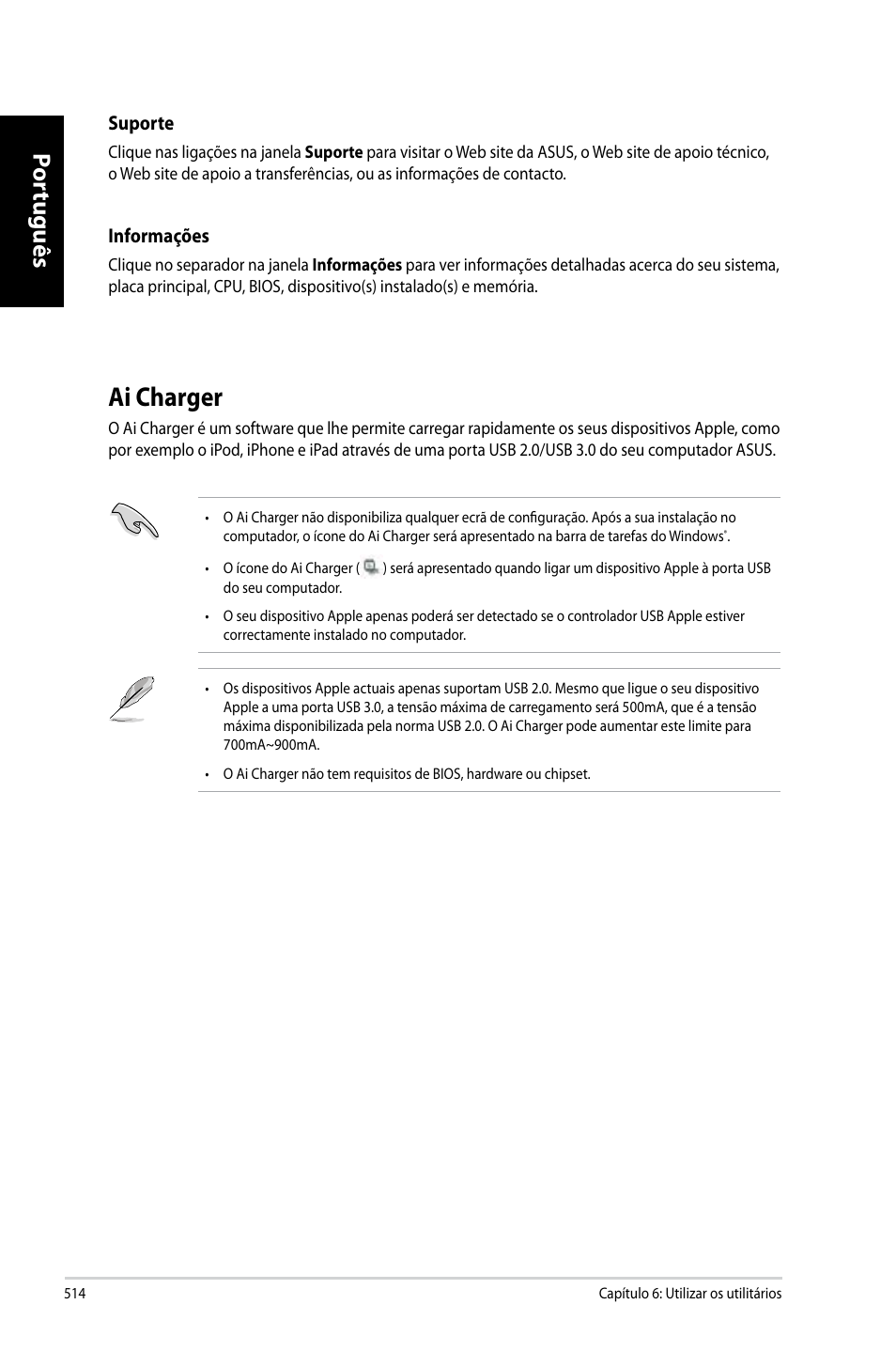 Ai charger, Por tuguês por tuguês | Asus CG8270 User Manual | Page 516 / 536