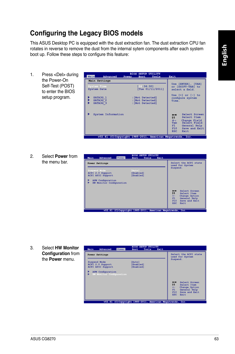 Configuring the legacy bios models, English | Asus CG8270 User Manual | Page 65 / 536