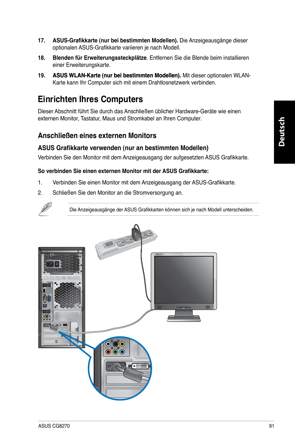 Einrichten ihres computers, Deutsch d eutsch | Asus CG8270 User Manual | Page 93 / 536