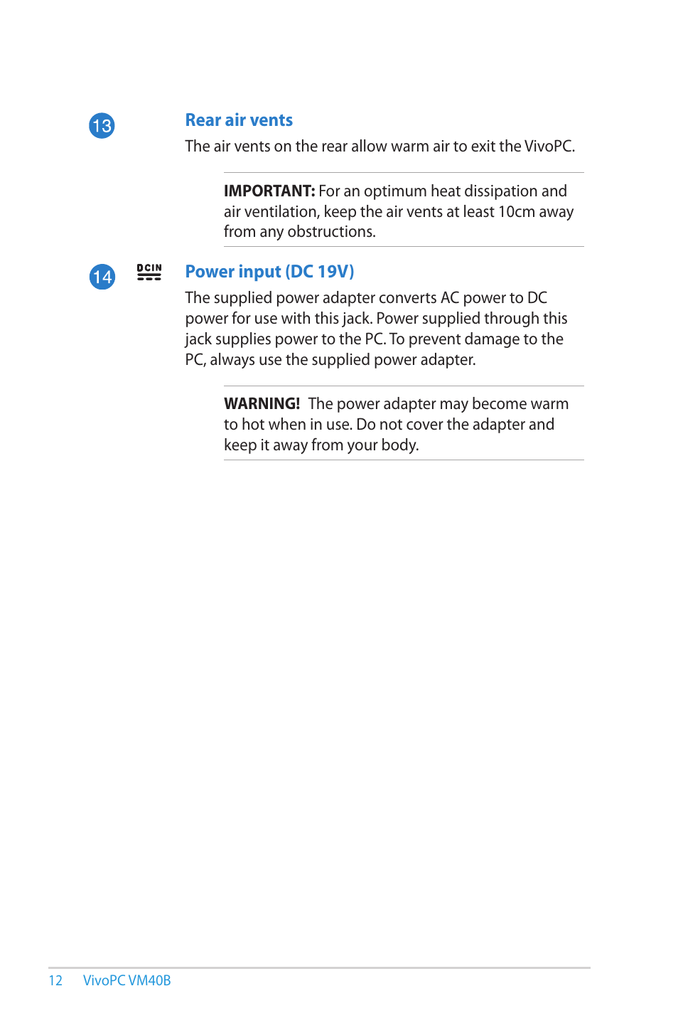 Asus VM40B User Manual | Page 12 / 52