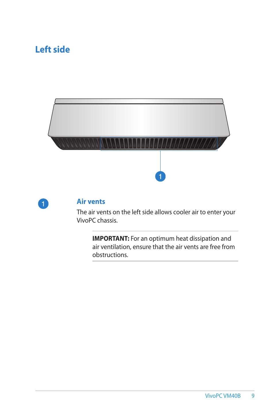 Left side | Asus VM40B User Manual | Page 9 / 52