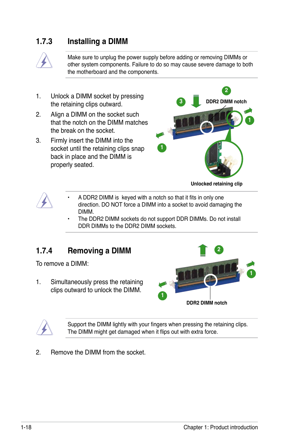 Installing.a.dimm, Removing.a.dimm | Asus M2A-VM HDMI User Manual | Page 30 / 100