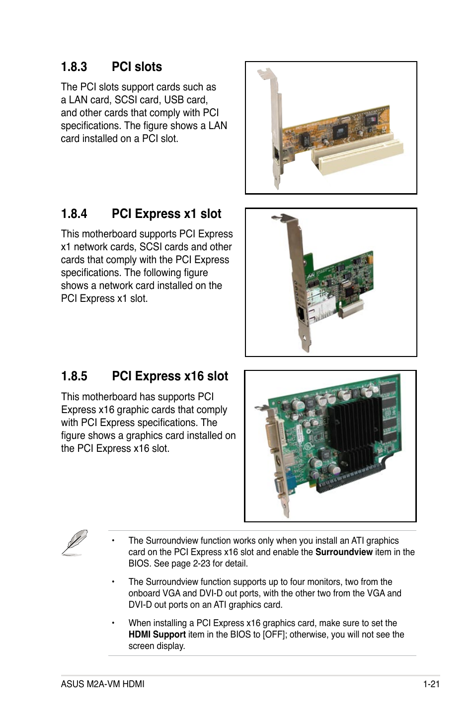 Pci.slots, Pci.express.x1.slot, Pci.express.x16.slot | Asus M2A-VM HDMI User Manual | Page 33 / 100