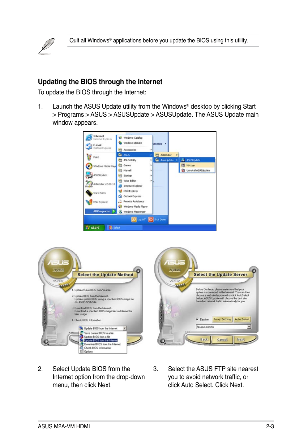 Updating the bios through the internet | Asus M2A-VM HDMI User Manual | Page 53 / 100