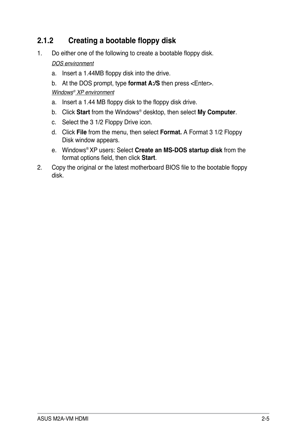 2 creating a bootable floppy disk | Asus M2A-VM HDMI User Manual | Page 55 / 100