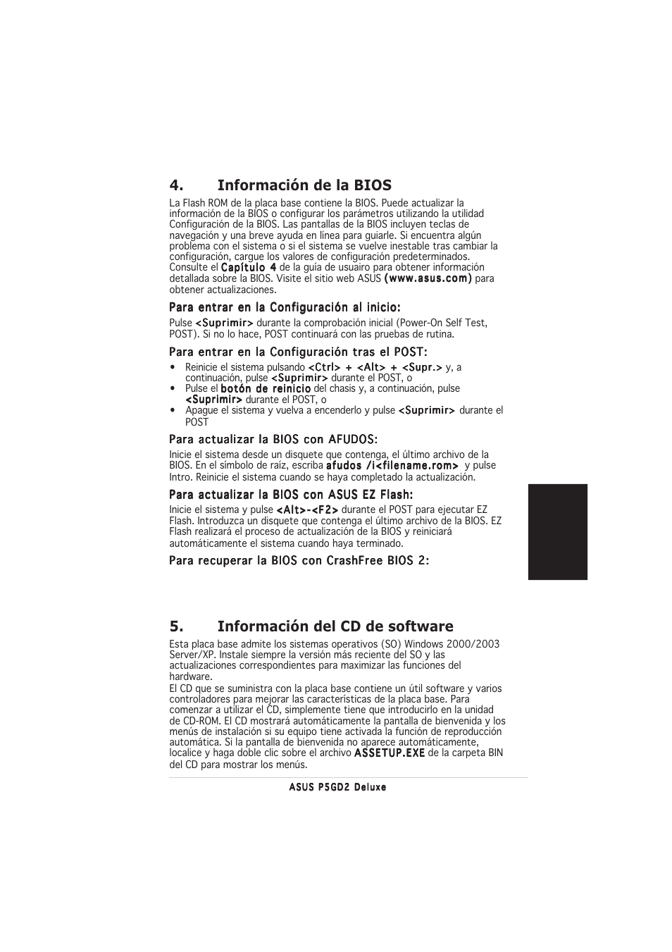 Información de la bios, Información del cd de software | Asus P5GD2 Deluxe User Manual | Page 13 / 16