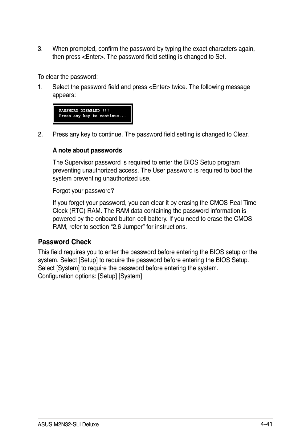 Password check | Asus M2N32-SLI Deluxe User Manual | Page 107 / 170