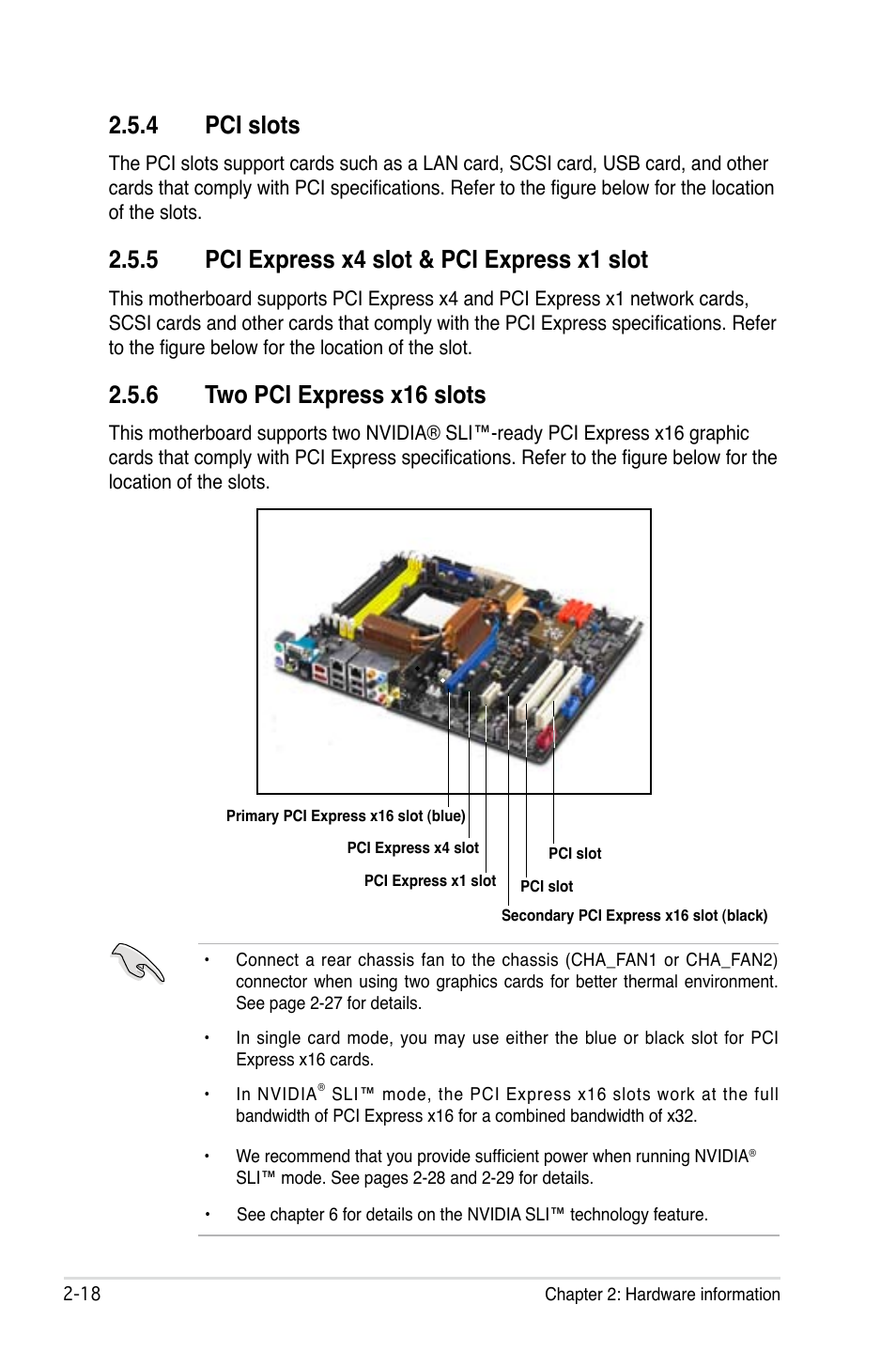4 pci slots, 5 pci express x4 slot & pci express x1 slot, 6 two pci express x16 slots | Asus M2N32-SLI Deluxe User Manual | Page 44 / 170