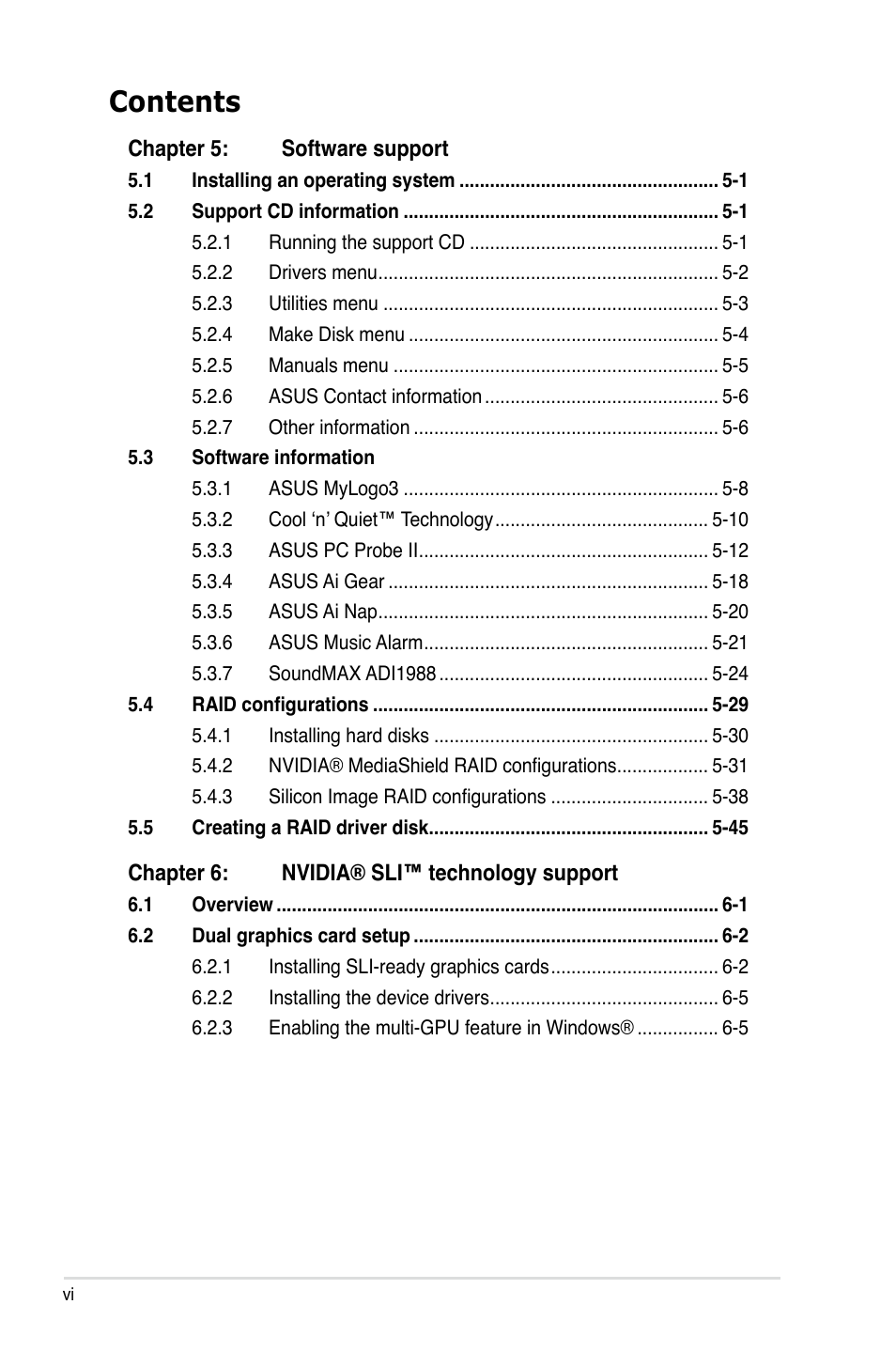 Asus M2N32-SLI Deluxe User Manual | Page 6 / 170