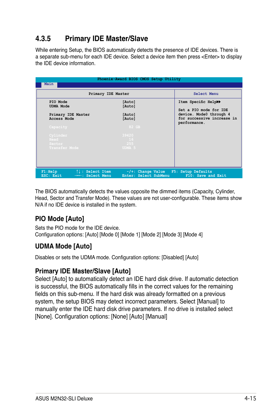 5 primary ide master/slave, Pio mode [auto, Udma mode [auto | Primary ide master/slave [auto | Asus M2N32-SLI Deluxe User Manual | Page 81 / 170