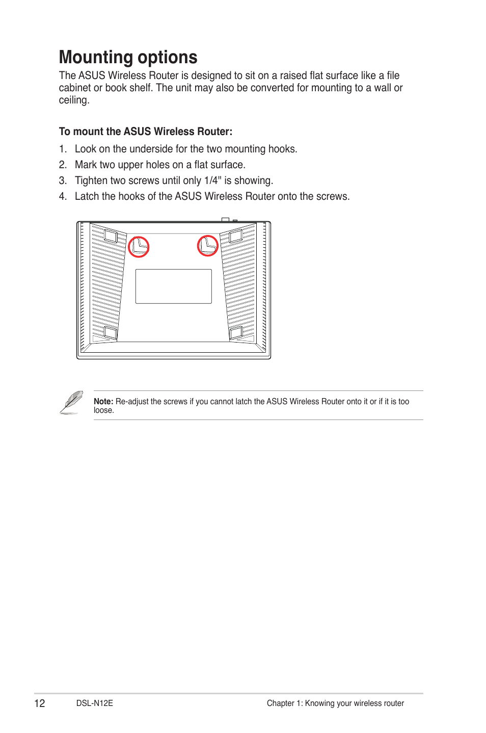 Mounting options | Asus DSL-N12E User Manual | Page 12 / 61