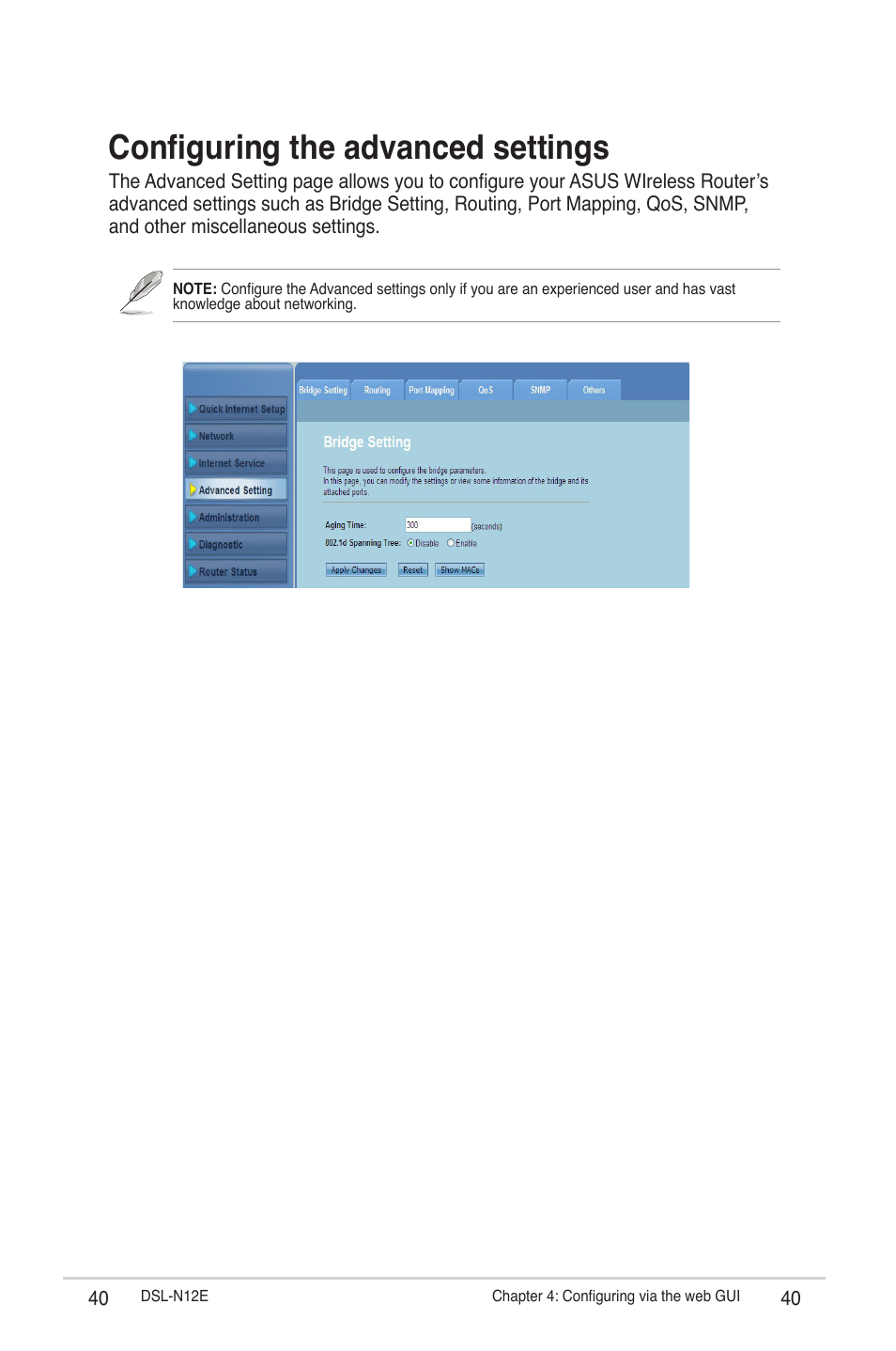 Configuring the advanced settings | Asus DSL-N12E User Manual | Page 40 / 61