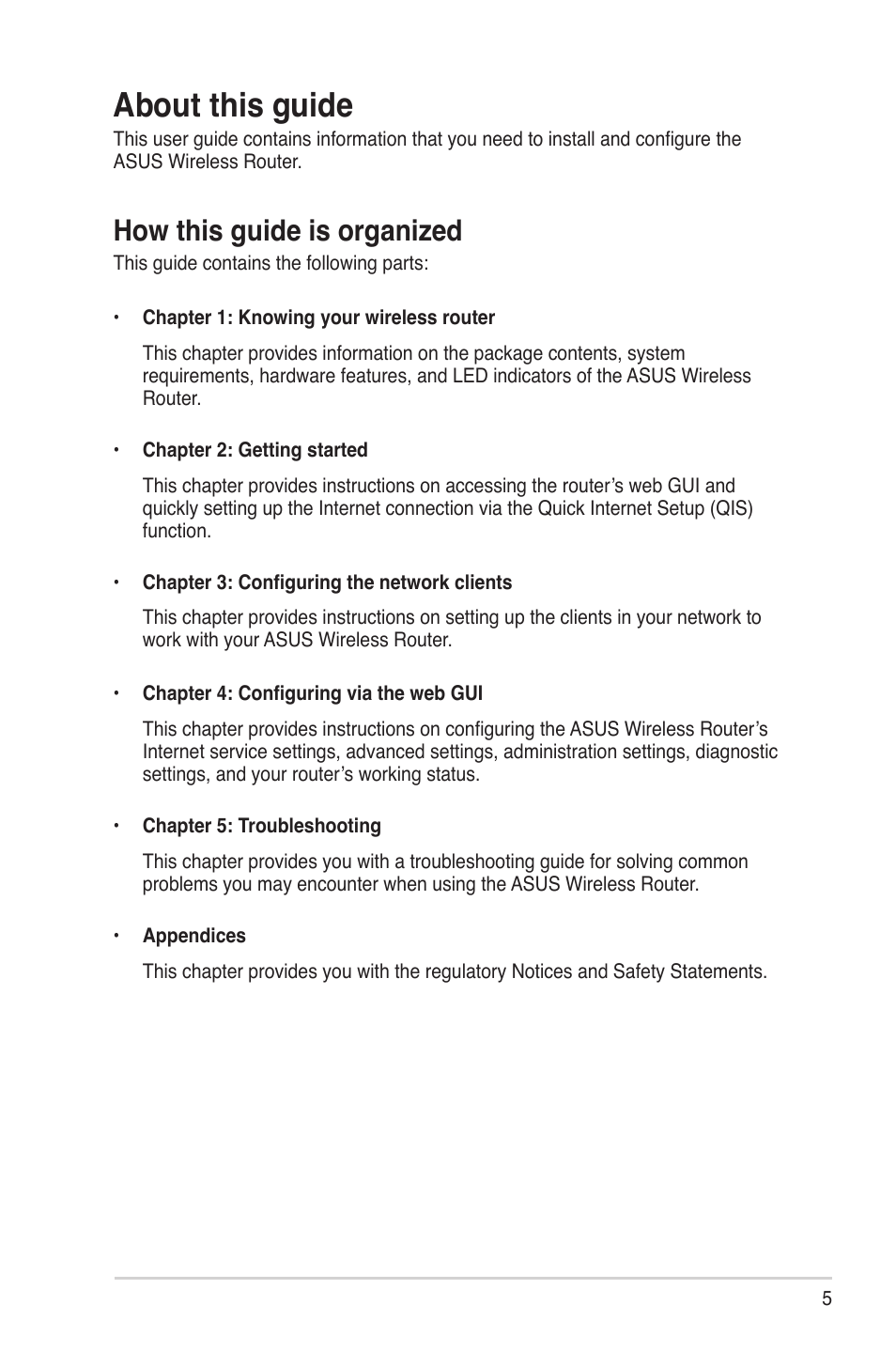 About this guide, How this guide is organized | Asus DSL-N12E User Manual | Page 5 / 61