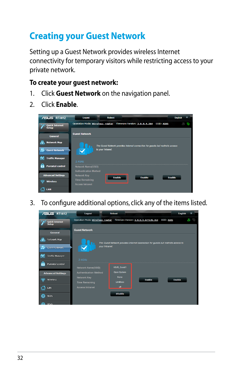 Creating your guest network | Asus RT-N12HP User Manual | Page 32 / 68