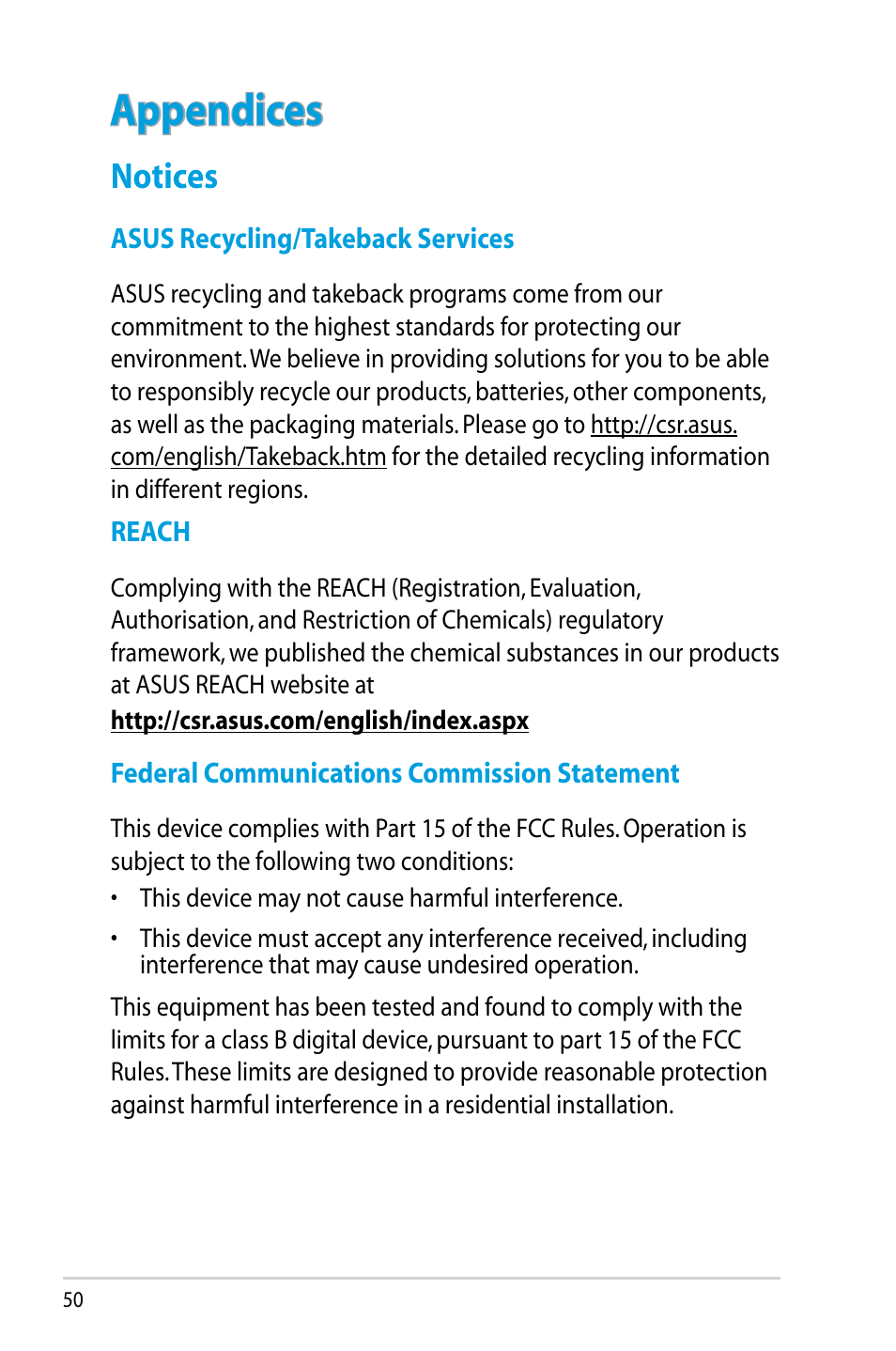 Appendices, Notices | Asus RT-N12HP User Manual | Page 50 / 68