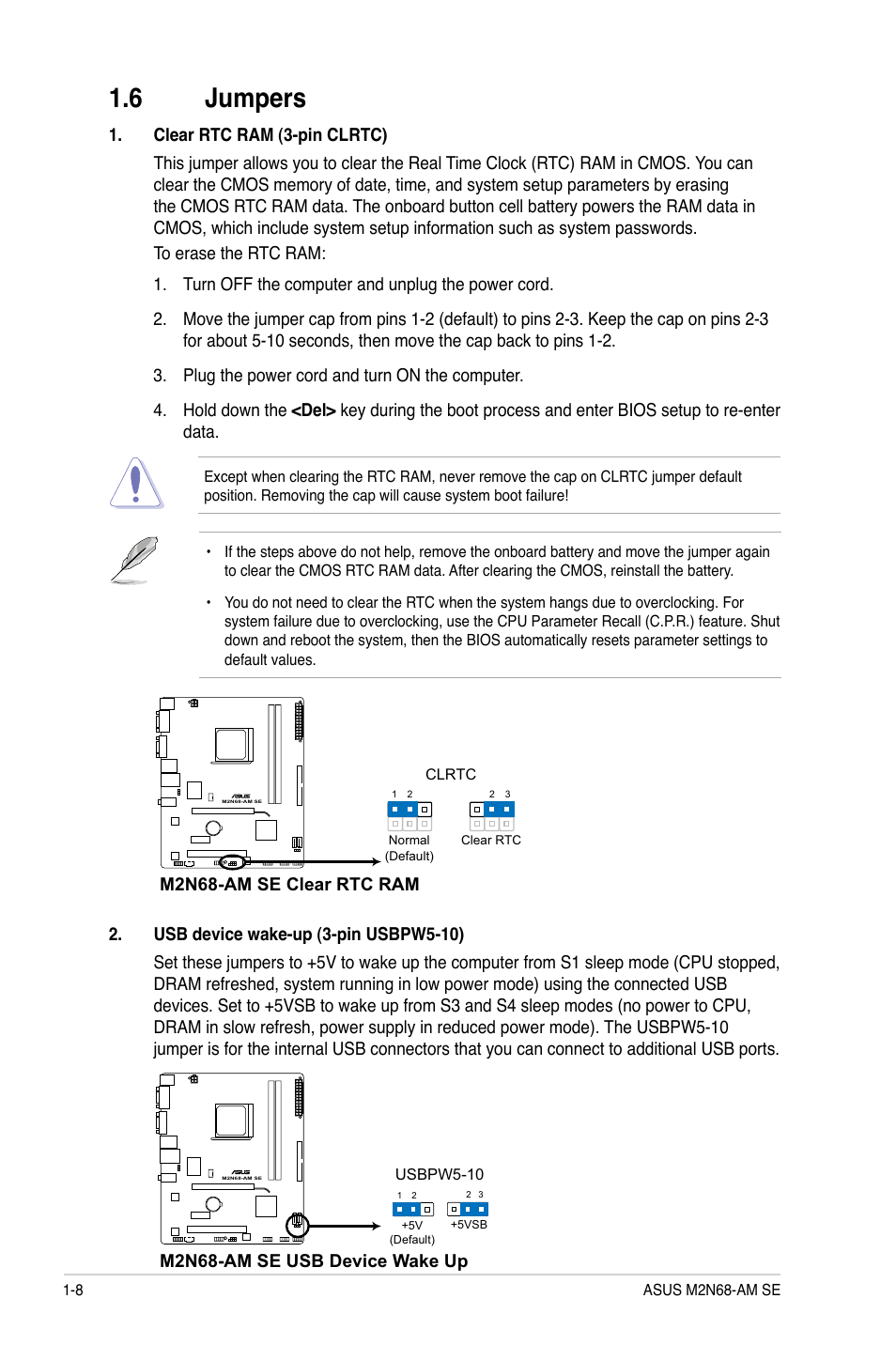 6 jumpers, Jumpers -8 | Asus M2N68-AM SE User Manual | Page 17 / 40