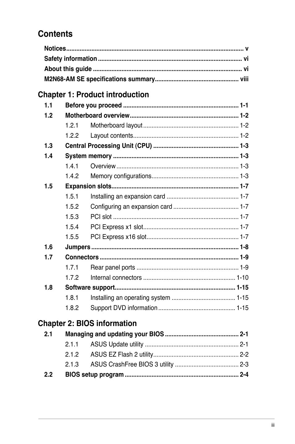 Asus M2N68-AM SE User Manual | Page 3 / 40