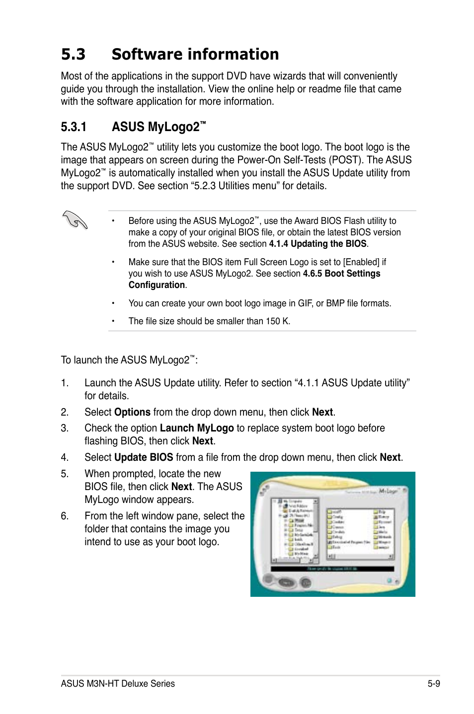 3 software information, 1 asus mylogo2 | Asus M3N-HT Deluxe/Mempipe User Manual | Page 127 / 178