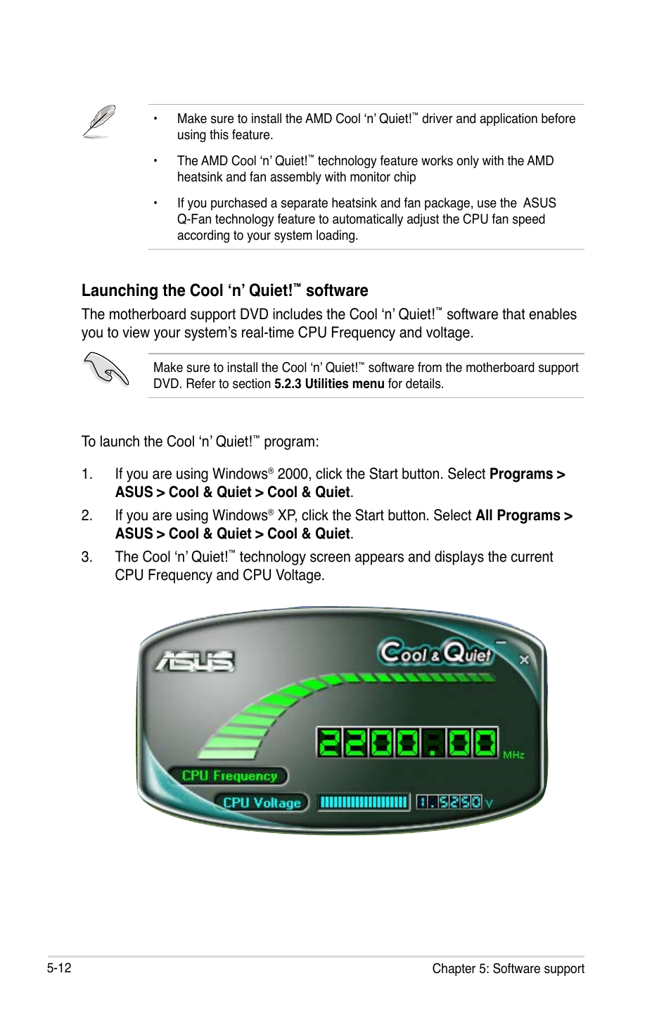 Launching the cool ‘n’ quiet, Software | Asus M3N-HT Deluxe/Mempipe User Manual | Page 130 / 178